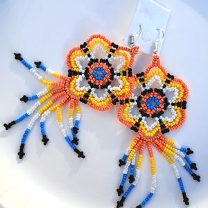 Hand Made Earings | white, orange, yellow, blue, & black